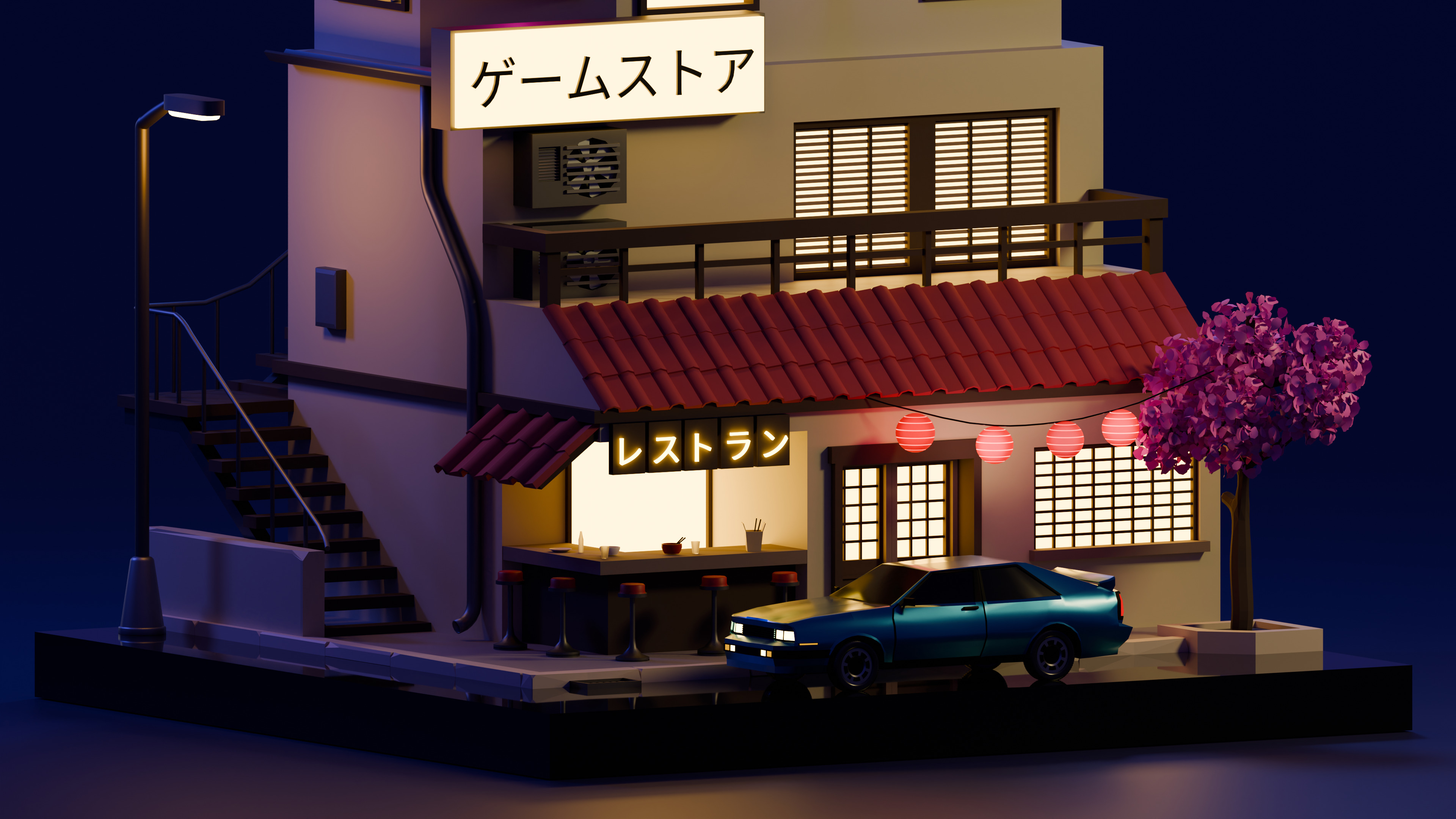 Stylized Japanese City Building Low-poly 3D model_9