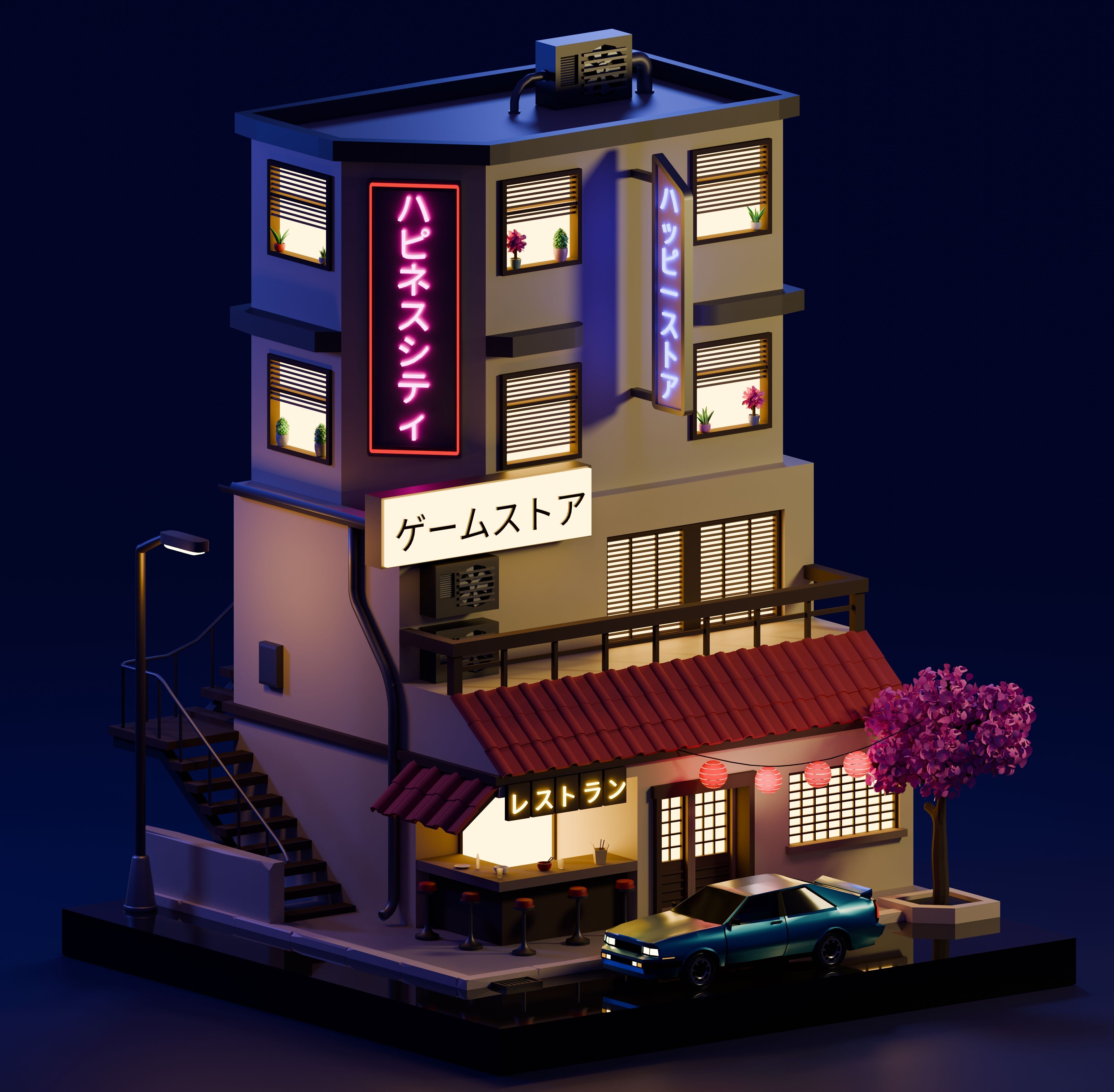 Stylized Japanese City Building Low-poly 3D model_5