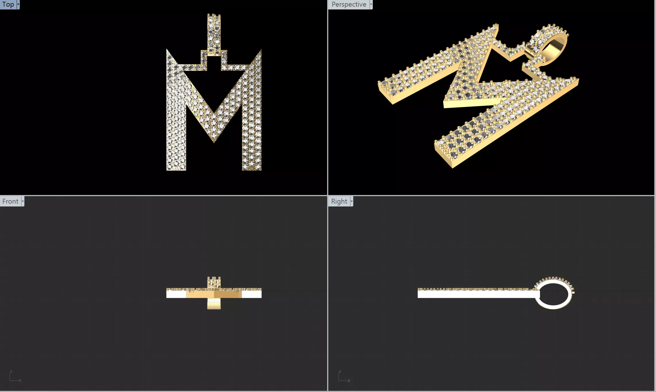 Custom Letter M pendant 3D print model_1