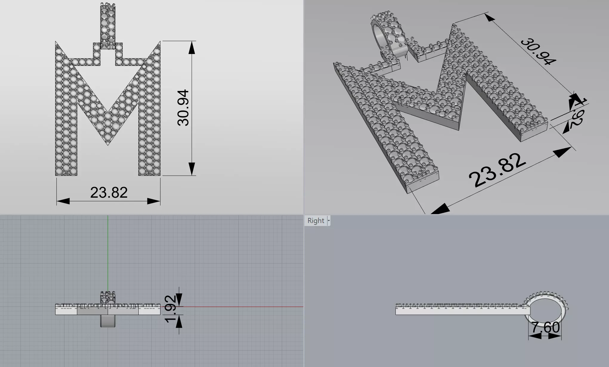 Custom Letter M pendant 3D print model_3