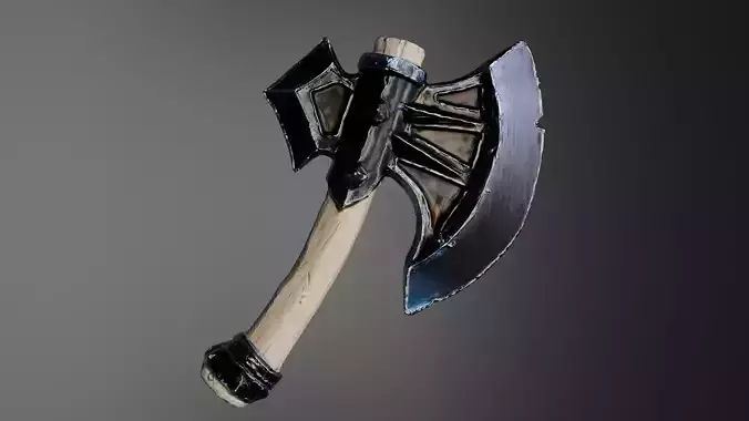 Stylized Fantasy Battle Axe Game-Ready Weapon