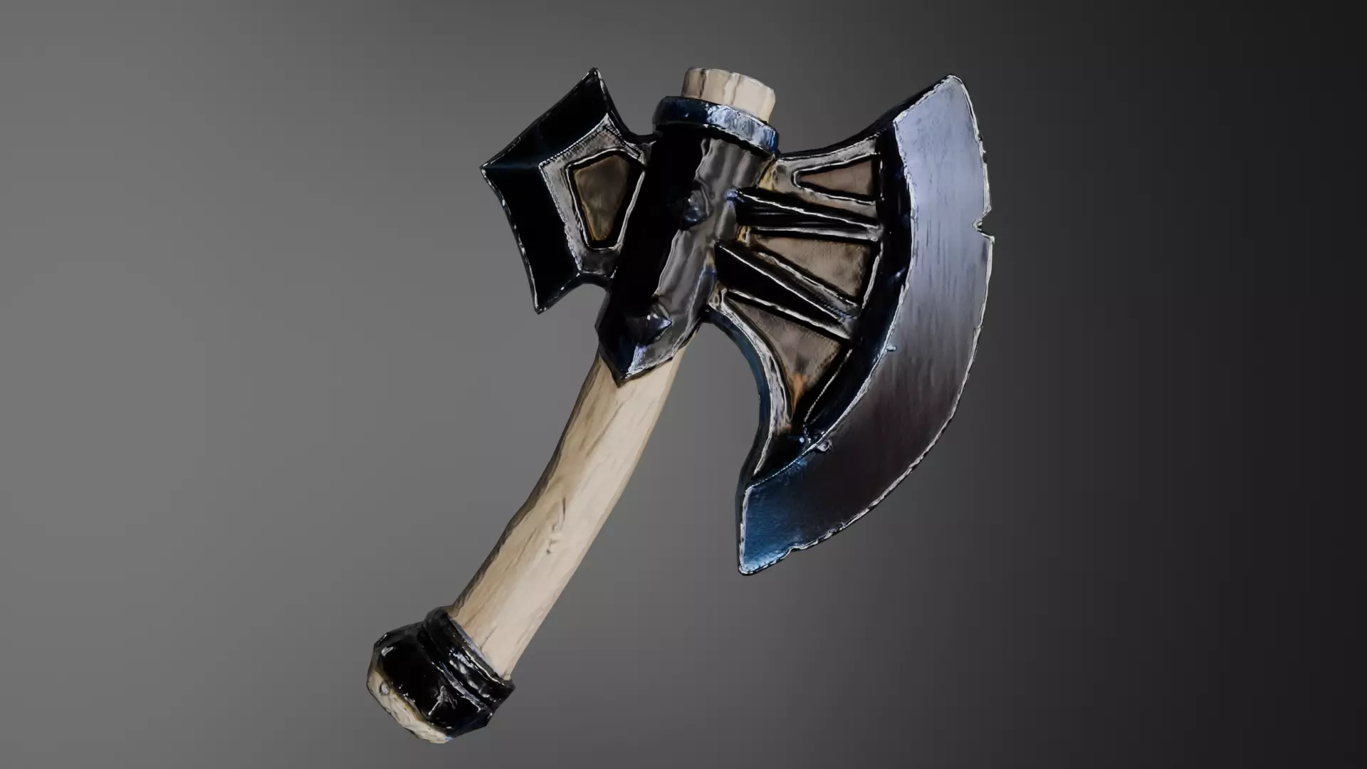 Stylized Fantasy Battle Axe Game-Ready Weapon Low-poly 3D model_0