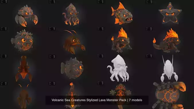 Volcanic Sea Creatures Stylized Lava Monster Pack
