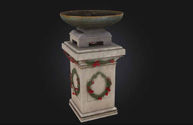 Rose Adorned Stone Pedestal  Elegance Etched in Blooming Stone 3D model