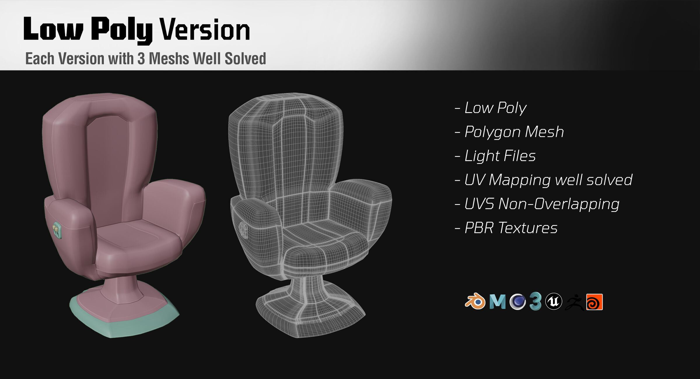 Upholstered Swivel Chair - Basic Plan Low-poly 3D model_4