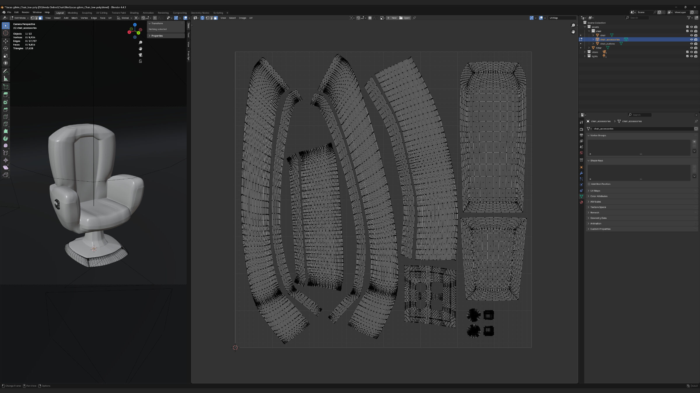 Upholstered Swivel Chair - Basic Plan Low-poly 3D model_19