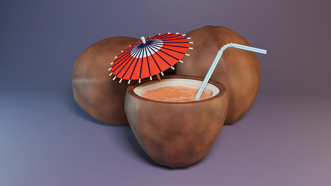 Cartoon Coconut Cocktail with Umbrella 3D model