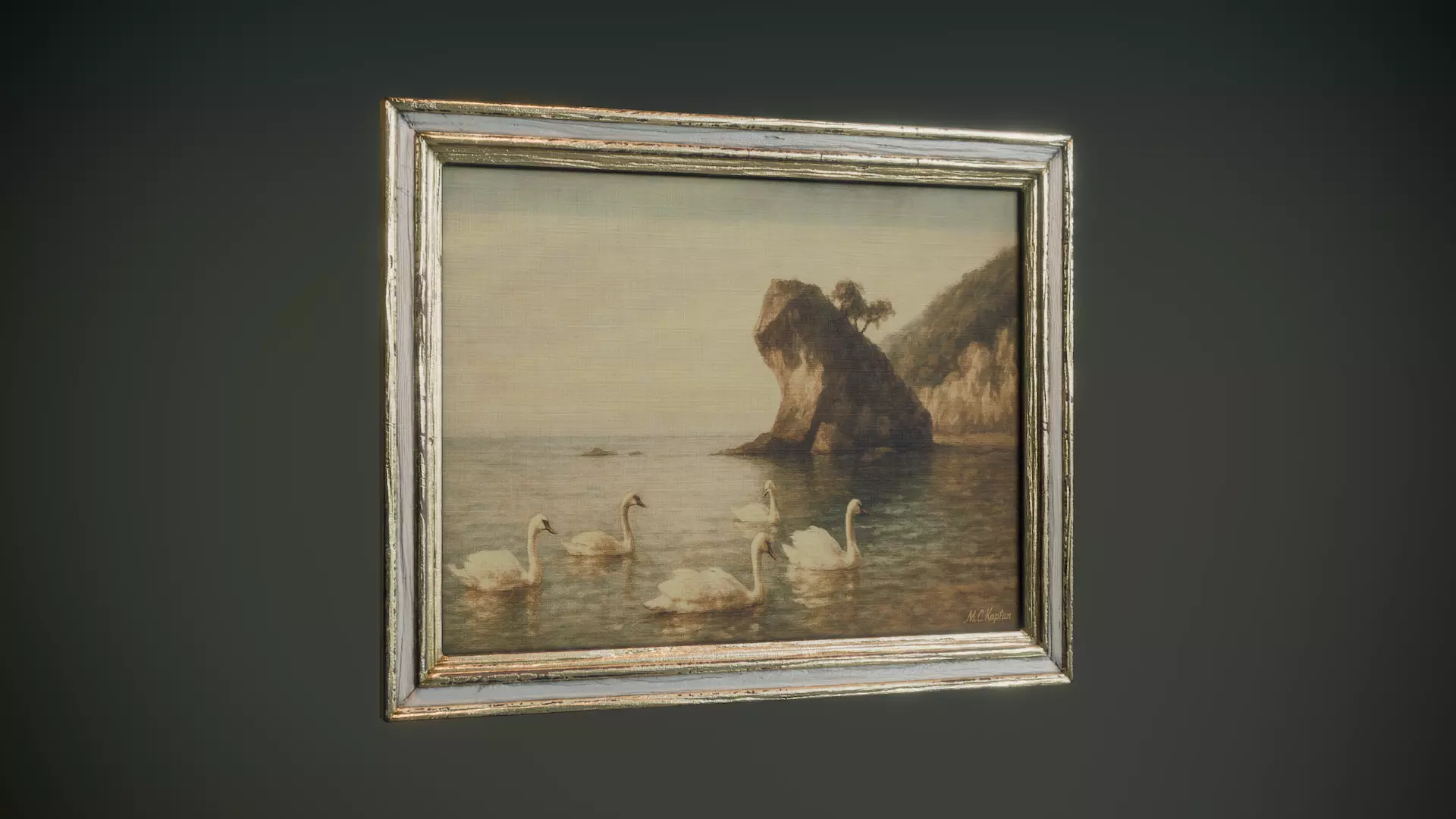 Large Vintage Frame and Painting Low-poly 3D model_0