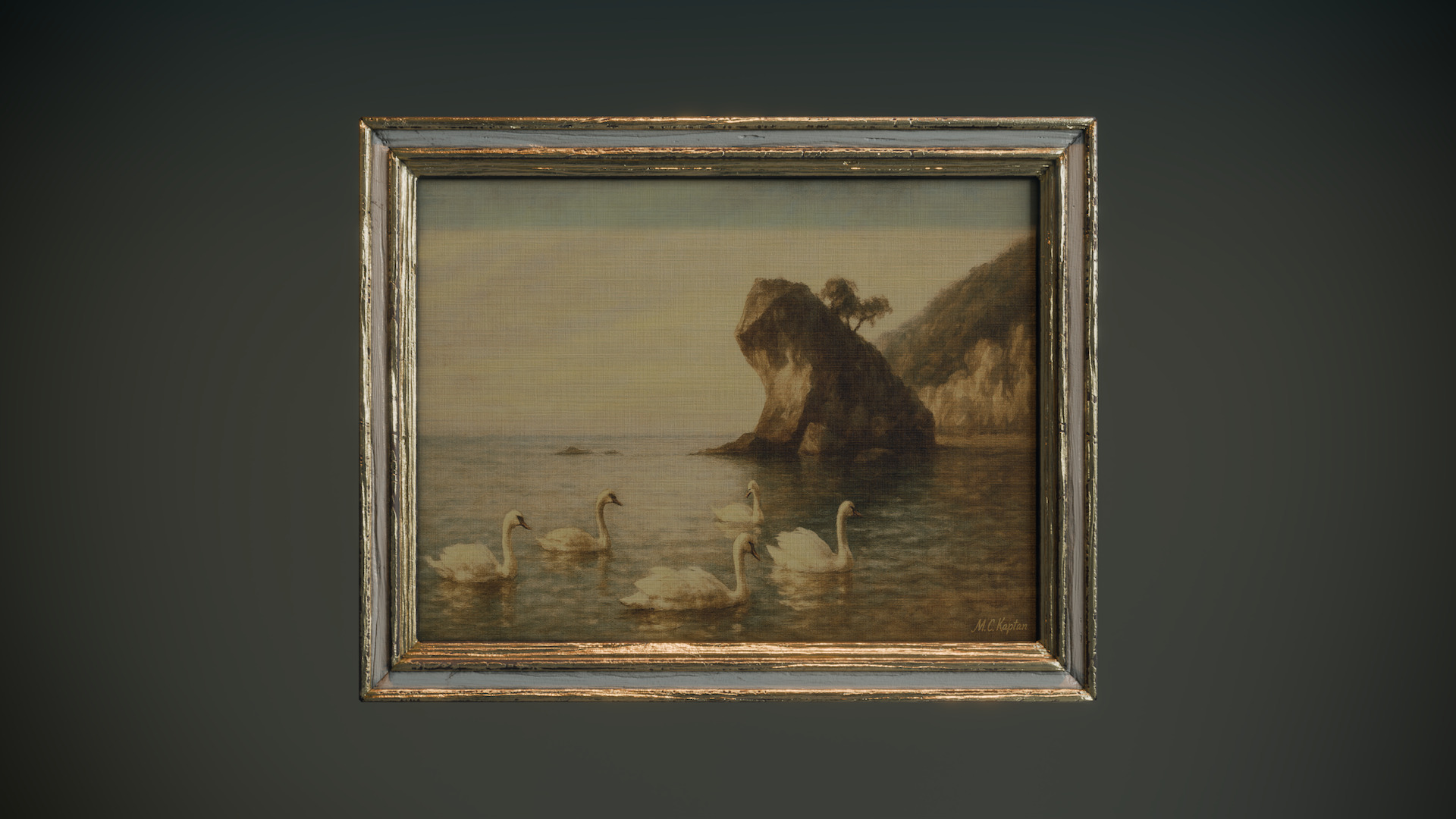 Large Vintage Frame and Painting Low-poly 3D model_4