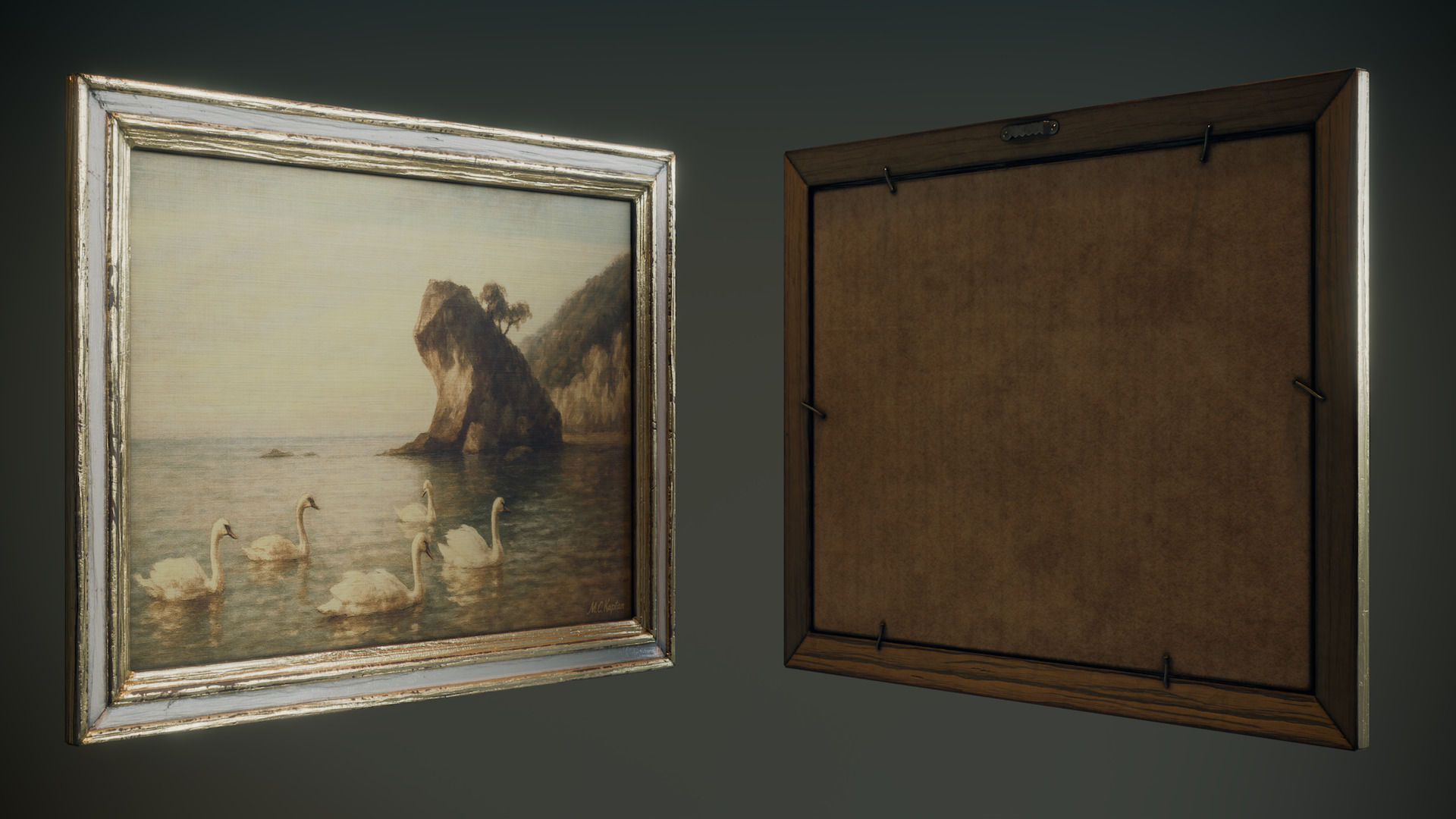 Large Vintage Frame and Painting Low-poly 3D model_6