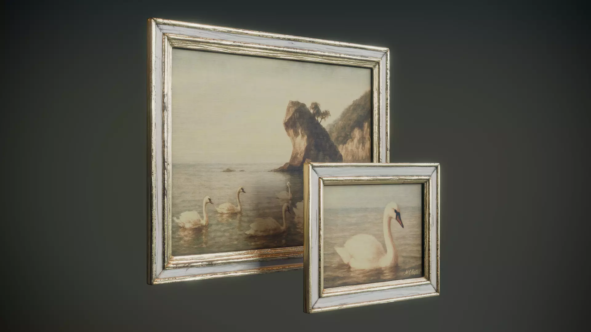 Vintage Framed Painting Set 3D Model Collection_0