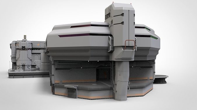 Complex 3 futuristic building 3D model 7