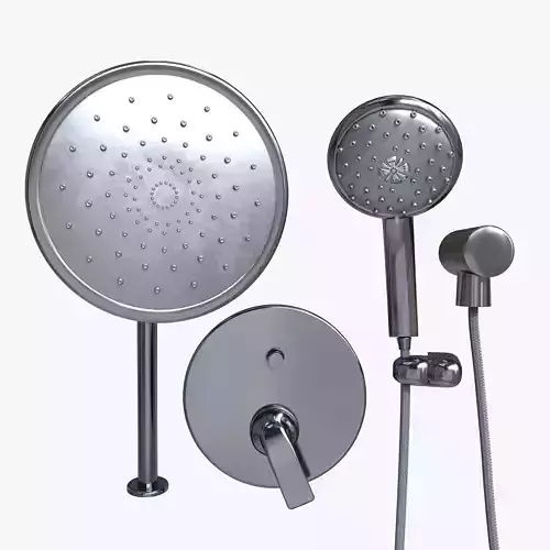 Bathroom shower system set of shower head and faucets Low-poly 3D model