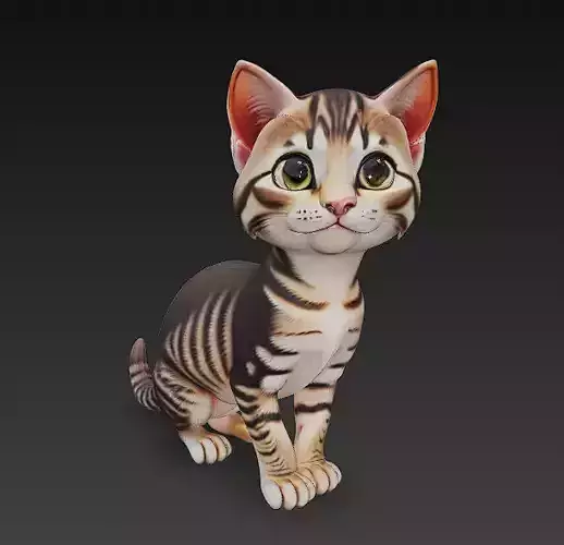 Optimized Low-Poly Kitten 3D Model UE5- Unity Real-Time Ready