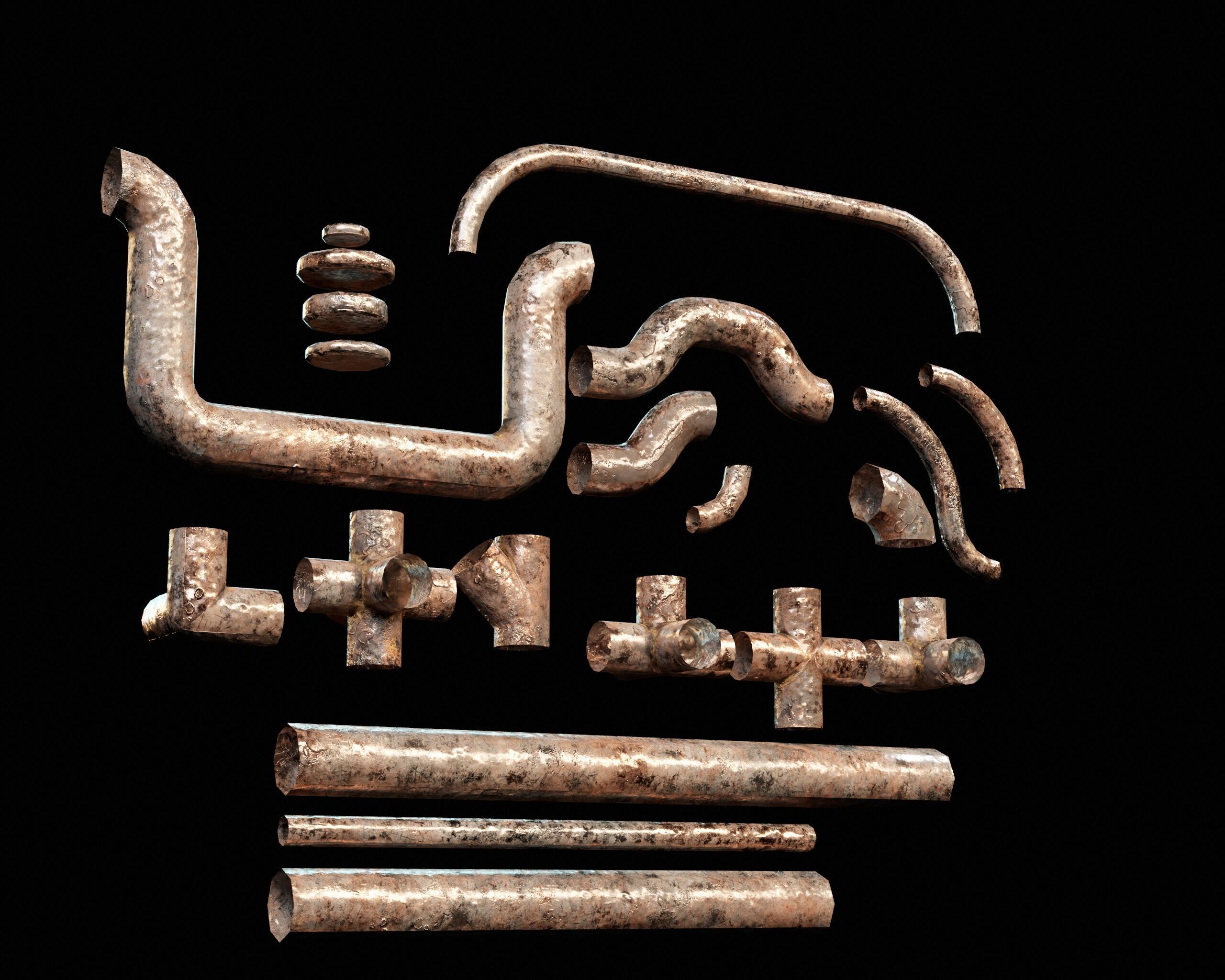 Modular Piping Set 1 Low-poly 3D model_12