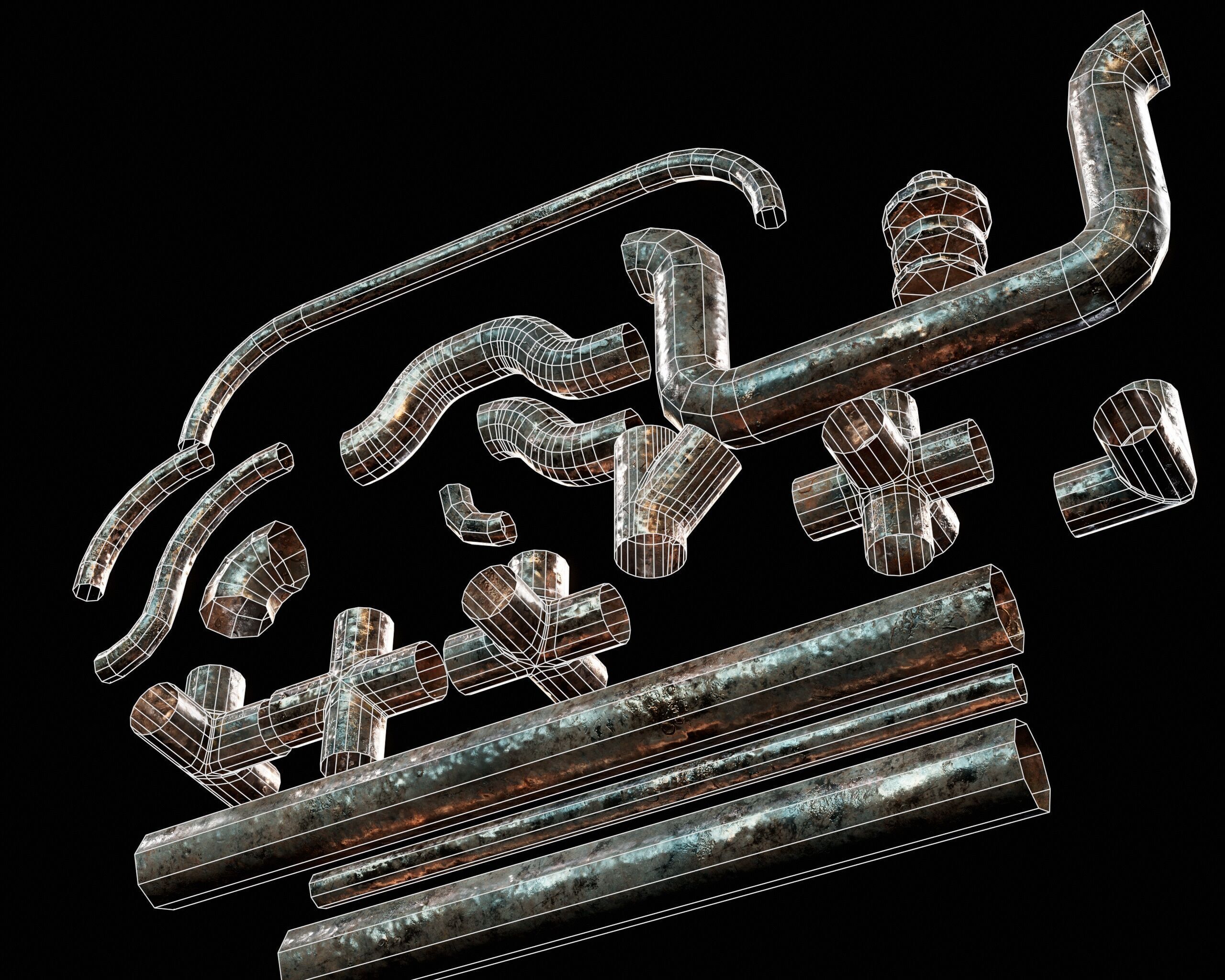 Modular Piping Set 1 Low-poly 3D model_11