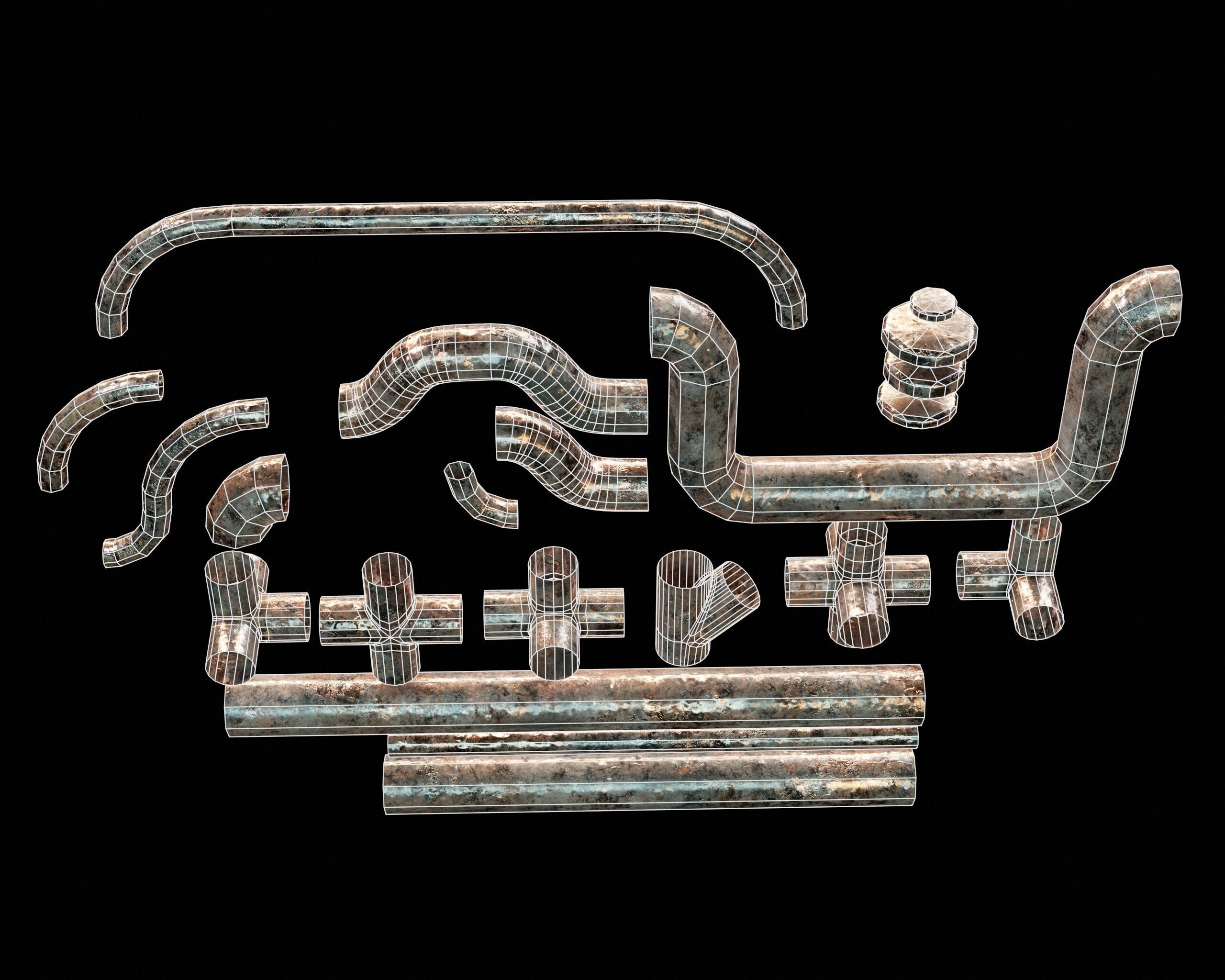 Modular Piping Set 1 Low-poly 3D model_5