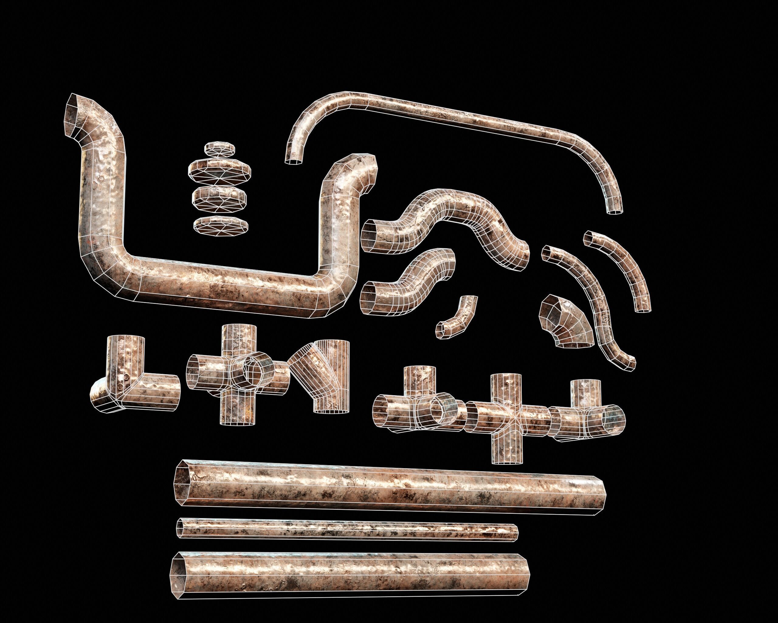 Modular Piping Set 1 Low-poly 3D model_13