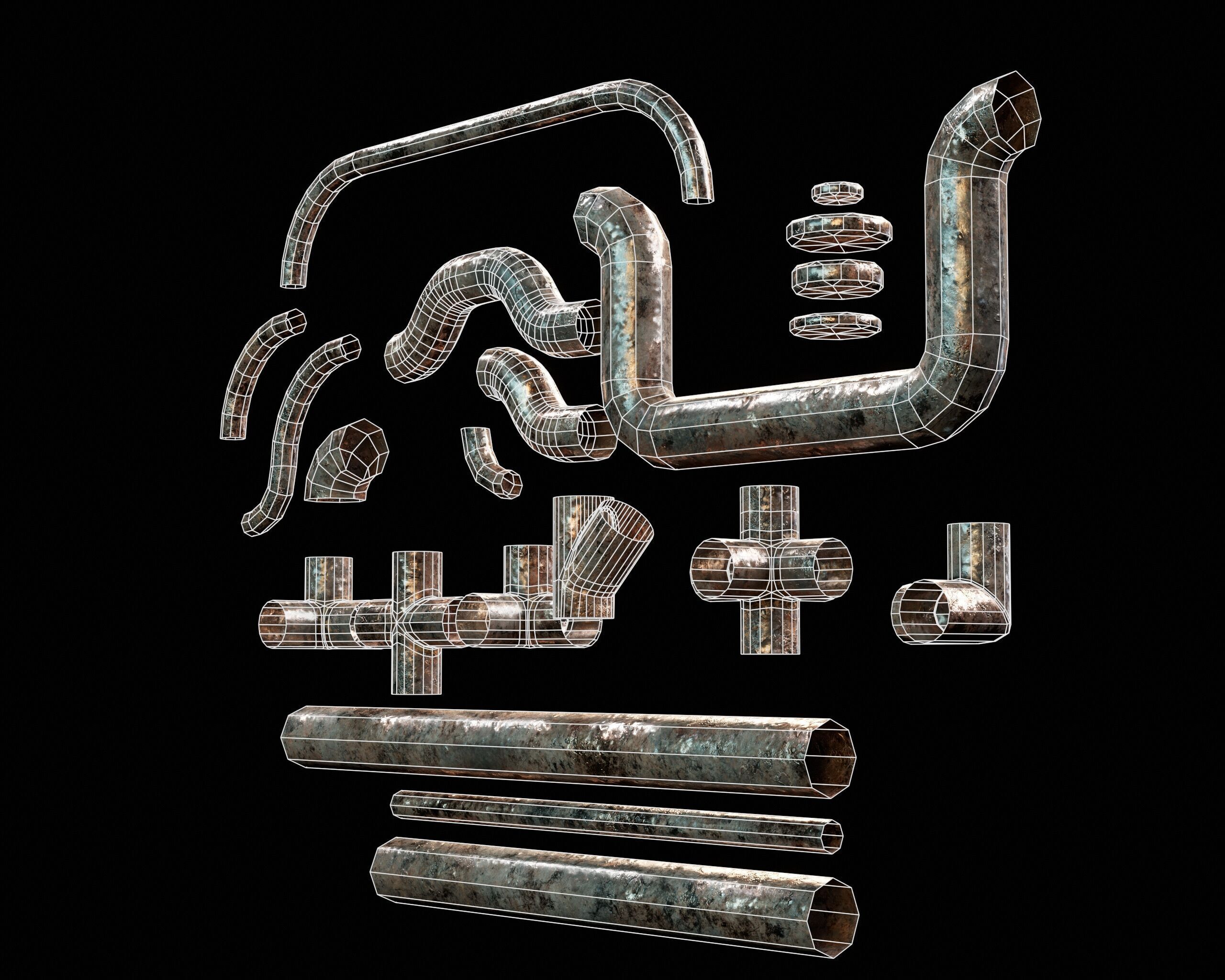 Modular Piping Set 1 Low-poly 3D model_9