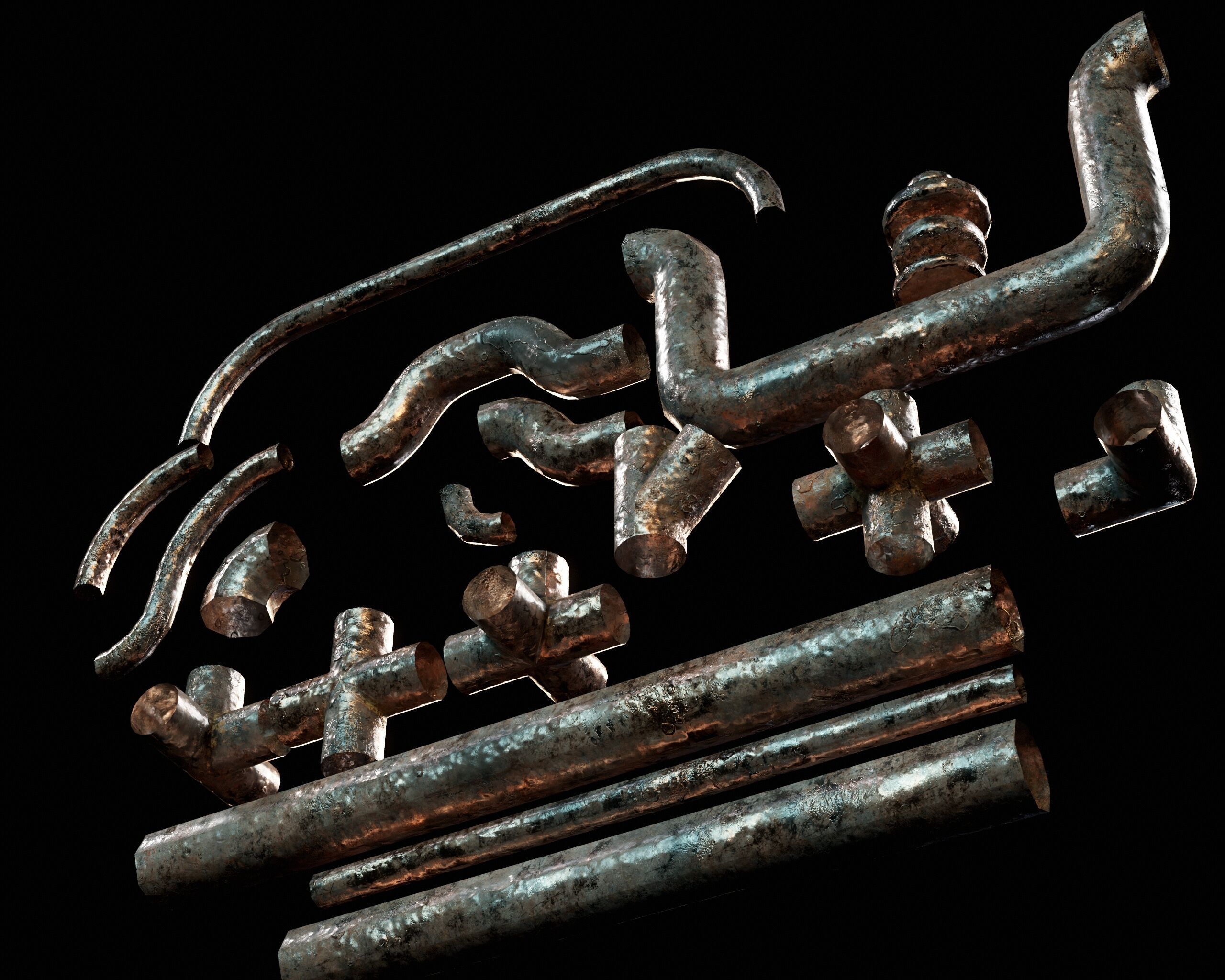 Modular Piping Set 1 Low-poly 3D model_10