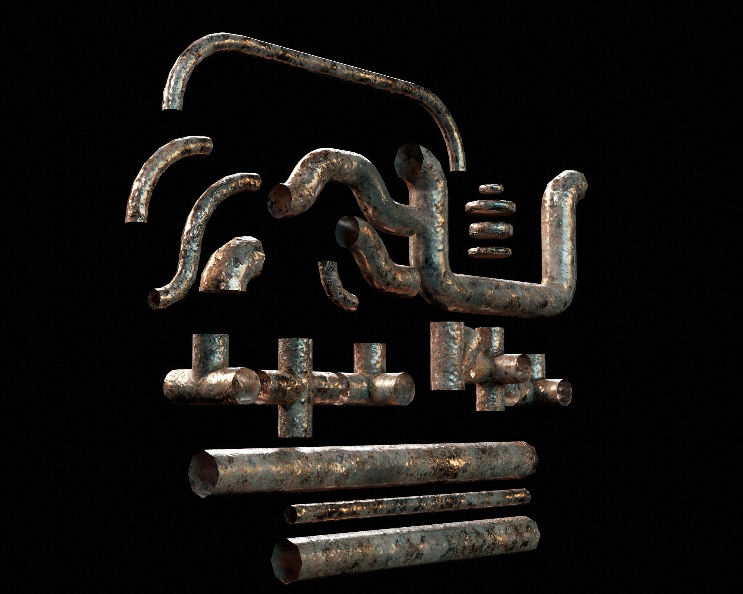 Modular Piping Set 1 Low-poly 3D model_6