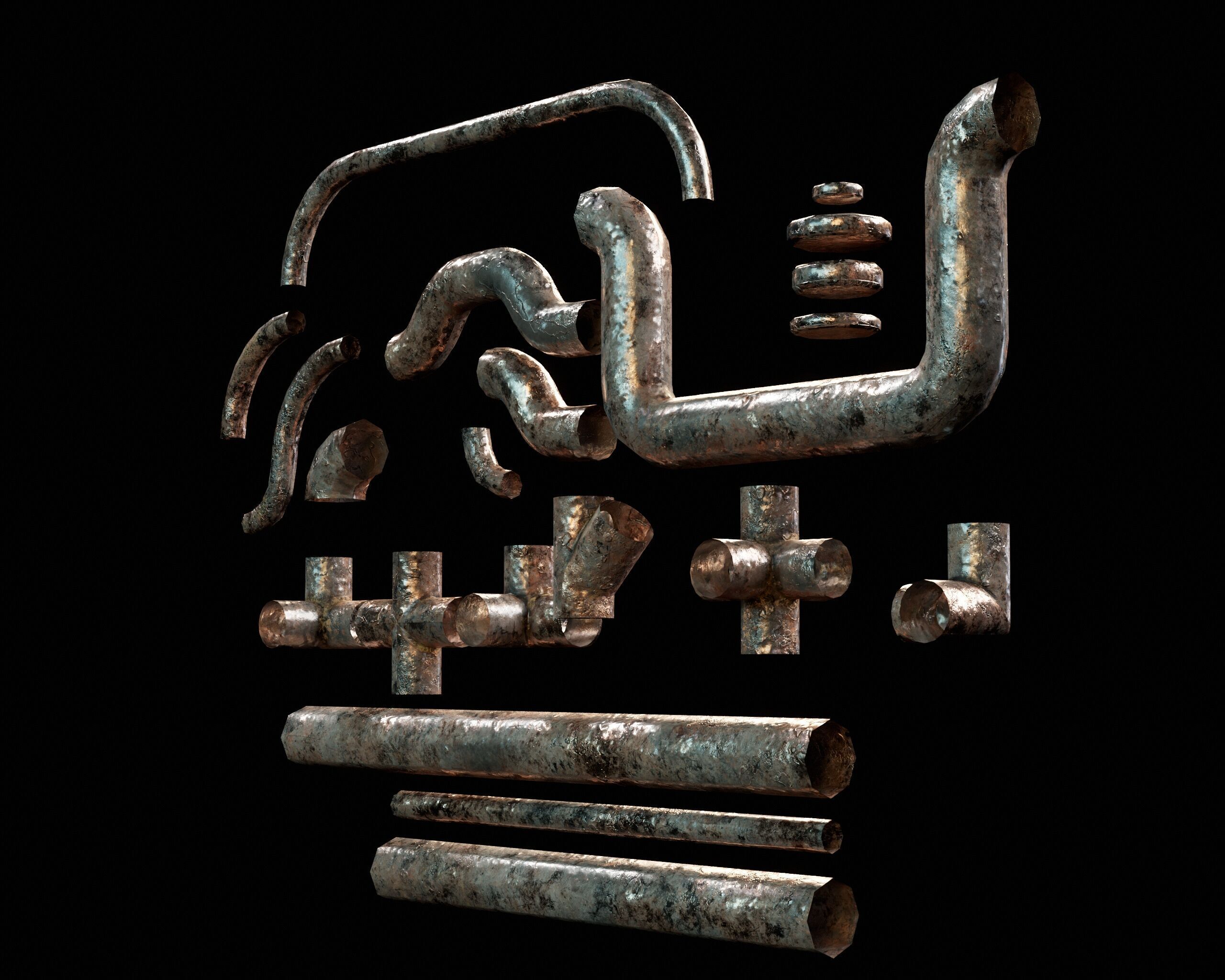 Modular Piping Set 1 Low-poly 3D model_8