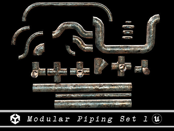 Modular Piping Set 1 Low-poly 3D model