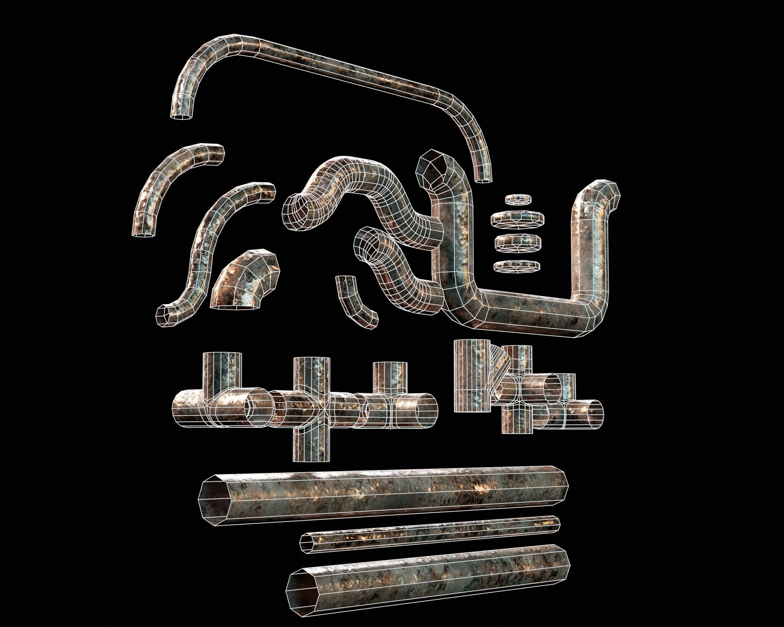 Modular Piping Set 1 Low-poly 3D model_7