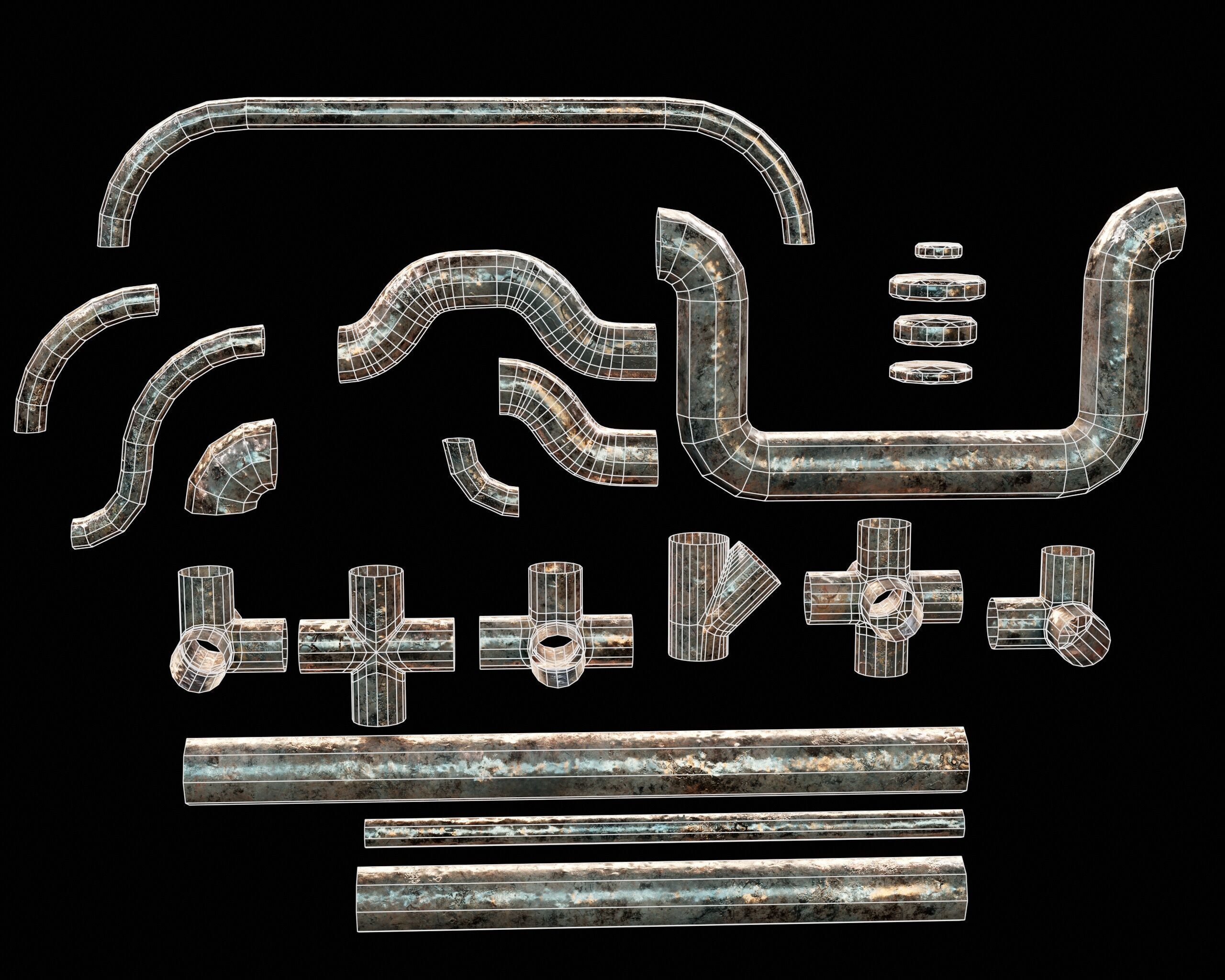 Modular Piping Set 1 Low-poly 3D model_3