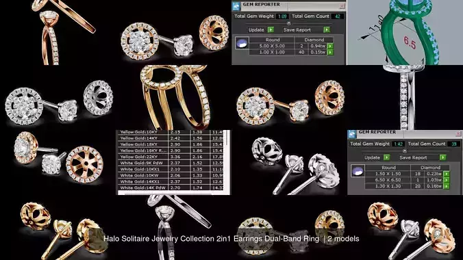 Halo Solitaire Jewelry Collection 2in1 Earrings Dual-Band Ring 