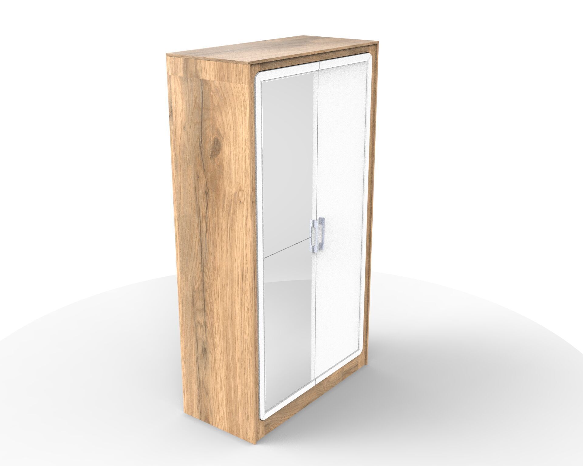 Minimal Two Door Wardrobe 3D Model with Mirror Panel 3D model_5