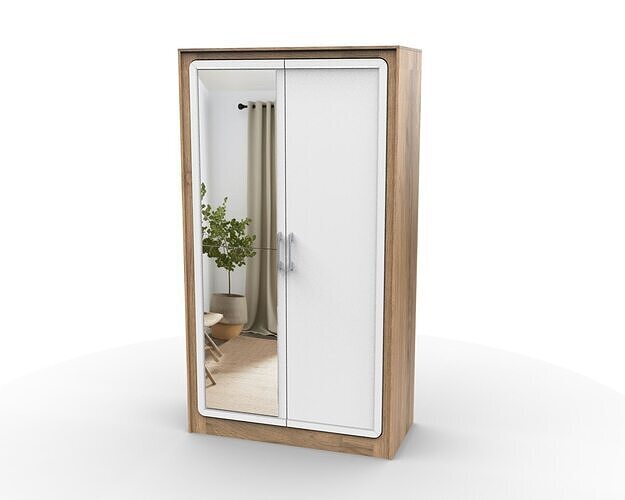 Minimal Two Door Wardrobe 3D Model with Mirror Panel 3D model