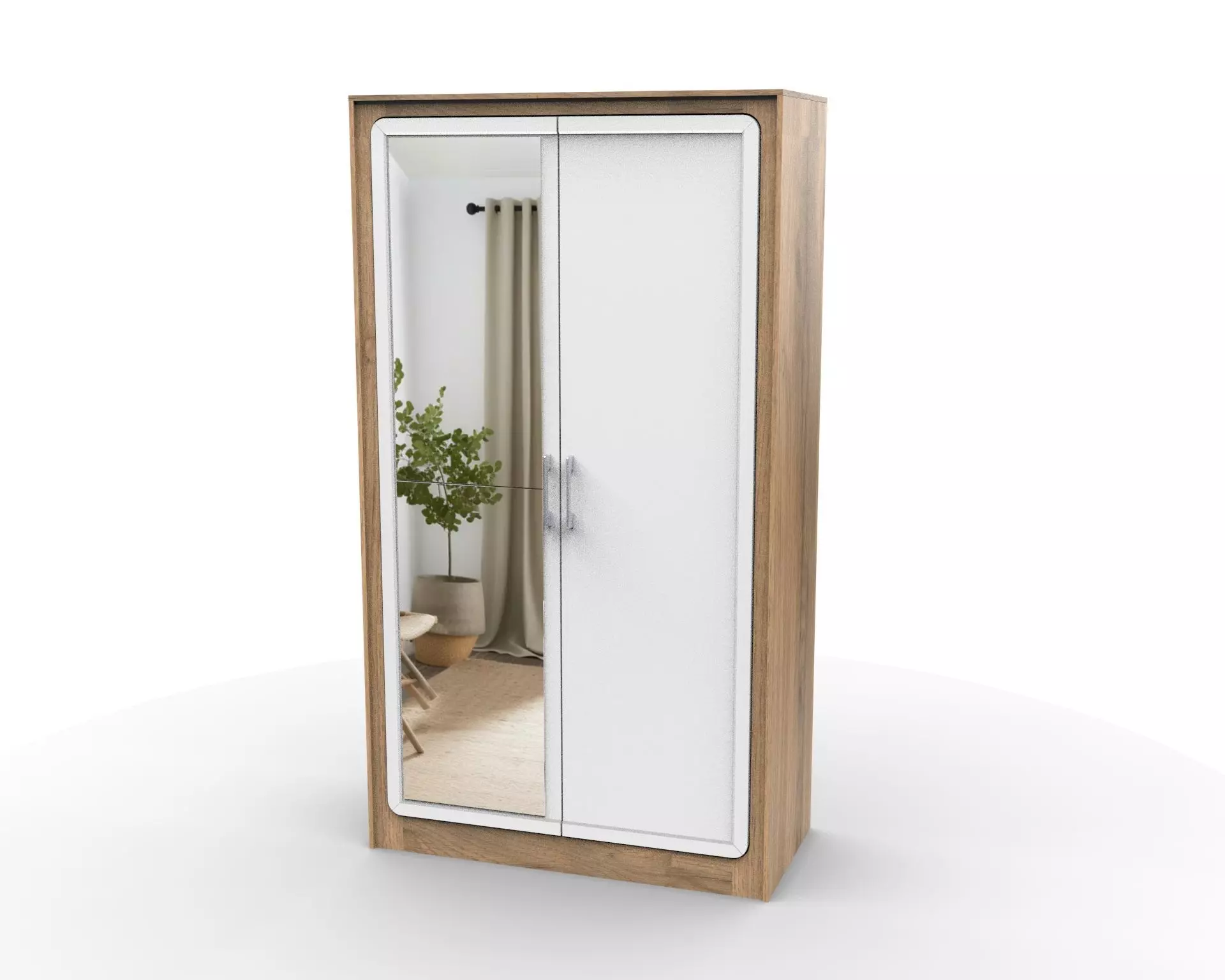 Minimal Two Door Wardrobe 3D Model with Mirror Panel 3D model_0