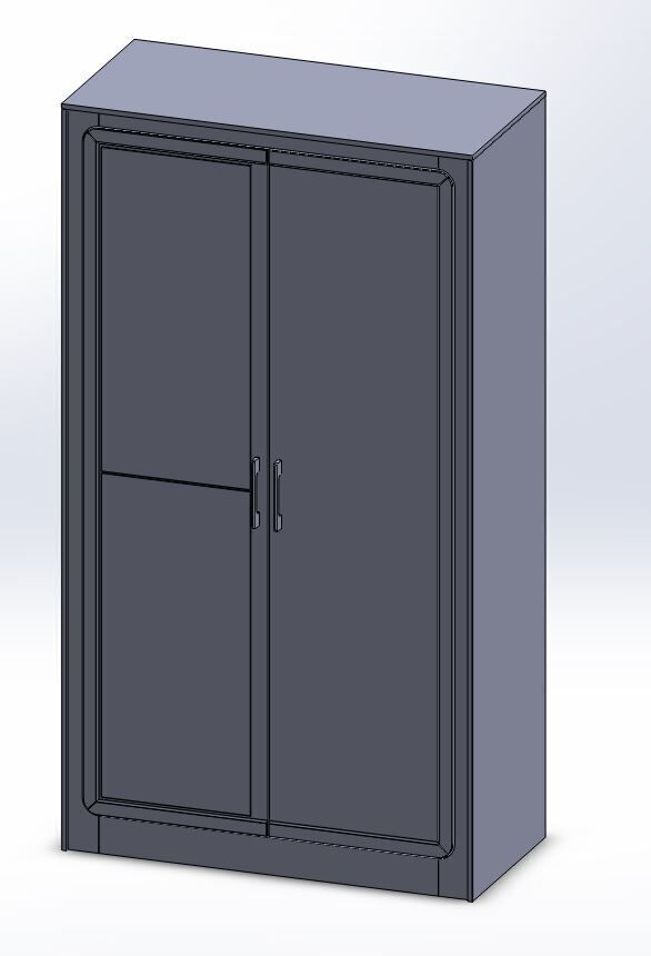 Minimal Two Door Wardrobe 3D Model with Mirror Panel 3D model_1