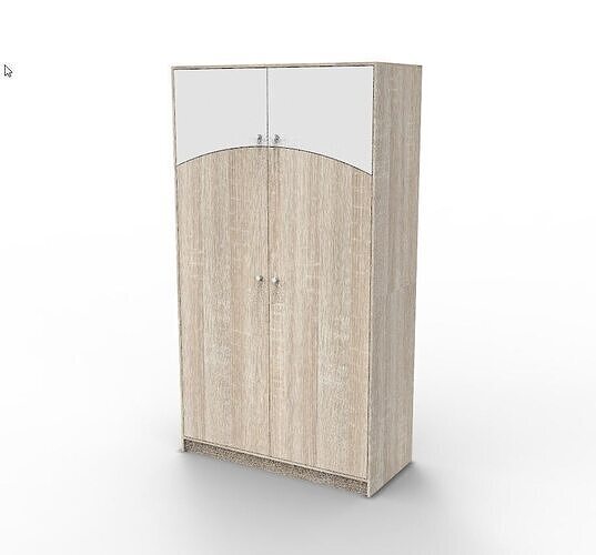 Four Door Wardrobe 3D Model with Curved Panel Accent Free 3D model