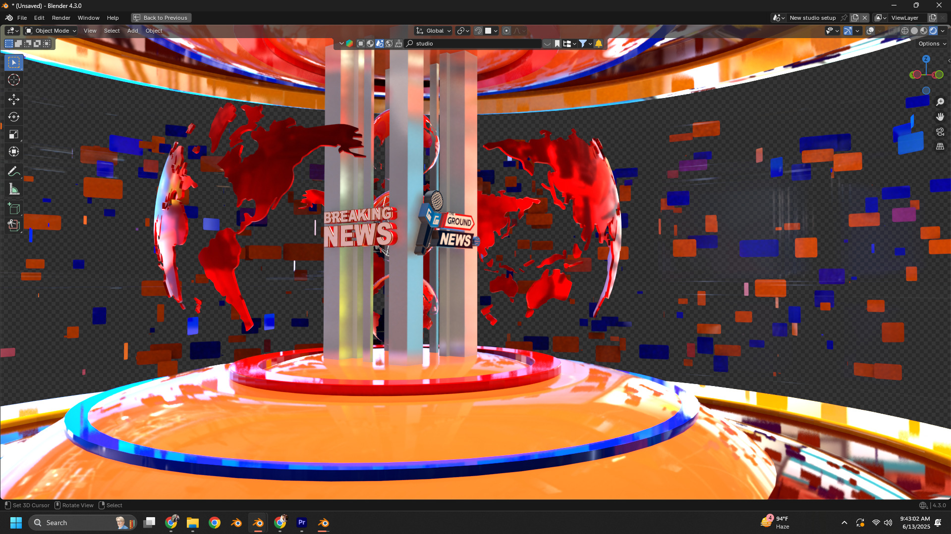 news studio setup Low-poly 3D model_4