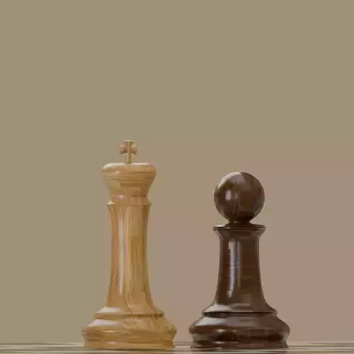 Photorealistic Wooden Chess Pieces King and Pawn