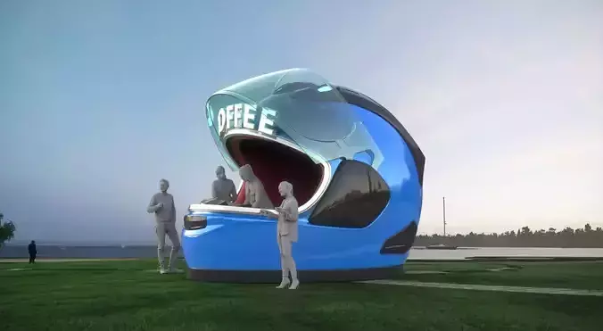 Helmet-Themed Coffee Shop