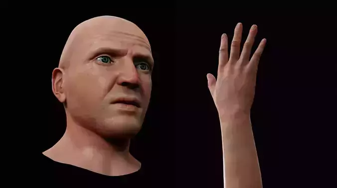 character low poly 3d model of head and hand