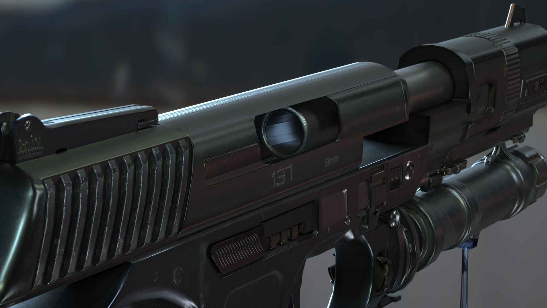 Concept Sci-fi pistol Low-poly 3D model Low-poly 3D model_7