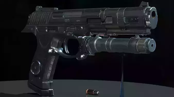 Concept Sci-fi pistol Low-poly 3D model Low-poly 3D model