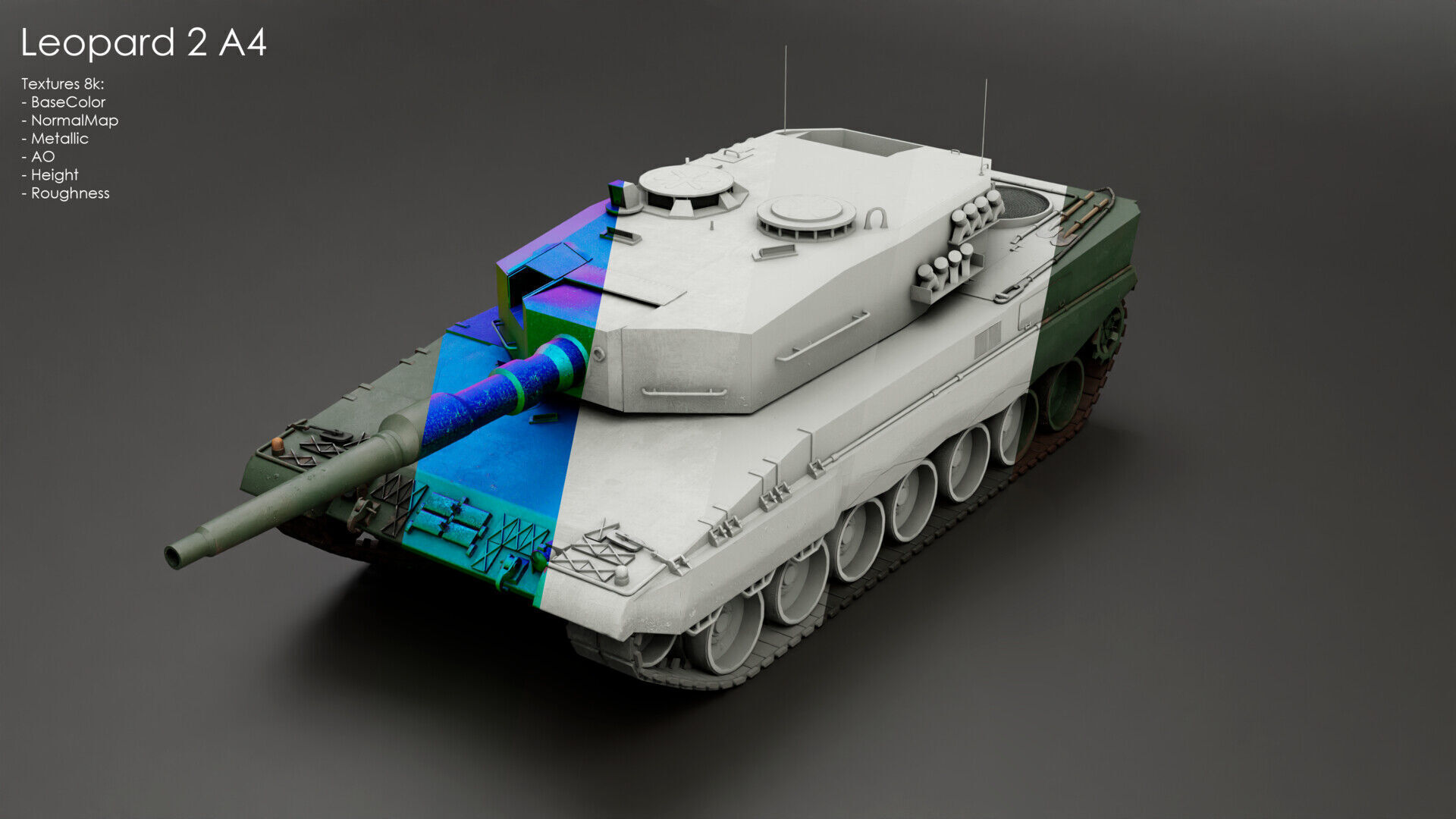 Tank Leopard 2A4 Game Ready PBR-materials Low-poly 3D model_7
