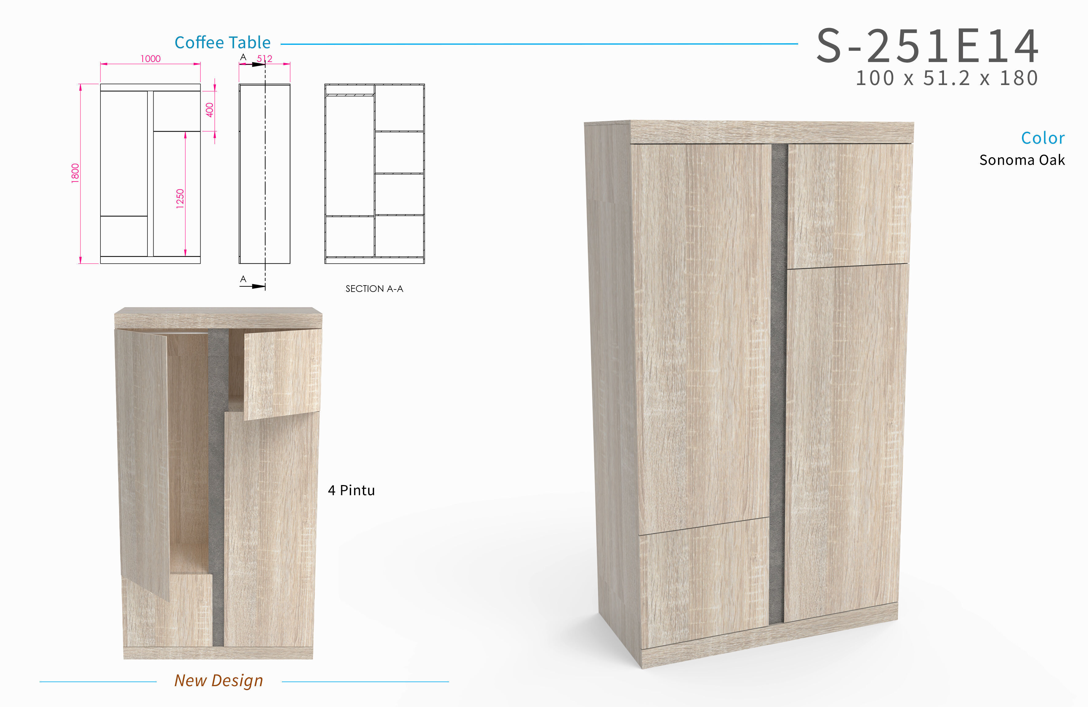 Modern Minimalist Credenza Cabinet 3D model_3