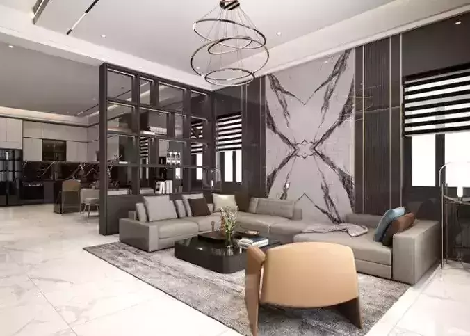 Living Room And Kitchen Interior Model 3D model