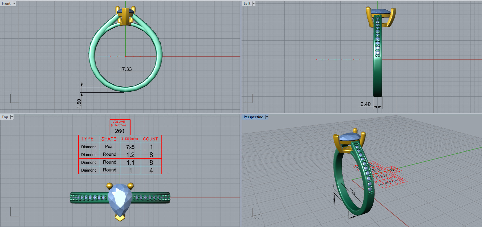 Engagment ring 1 stone two tone ring part 2 3D model_1