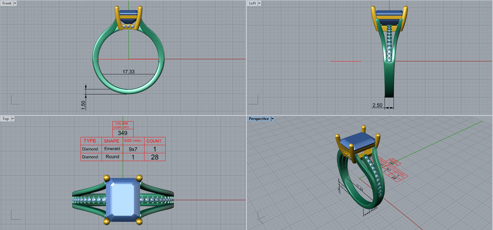 Engagment ring 1 stone two tone ring part 2 3D model_8