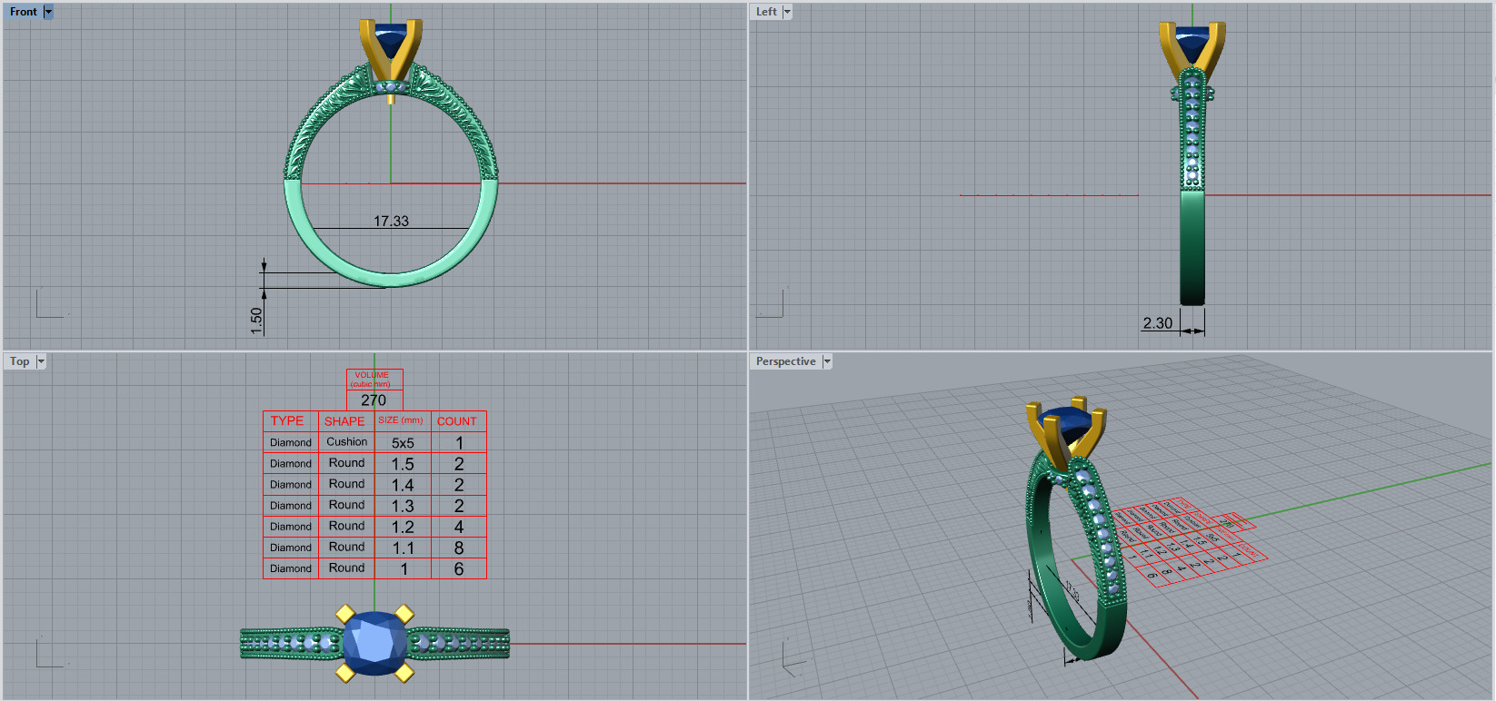 Engagment ring 1 stone two tone ring part 2 3D model_4