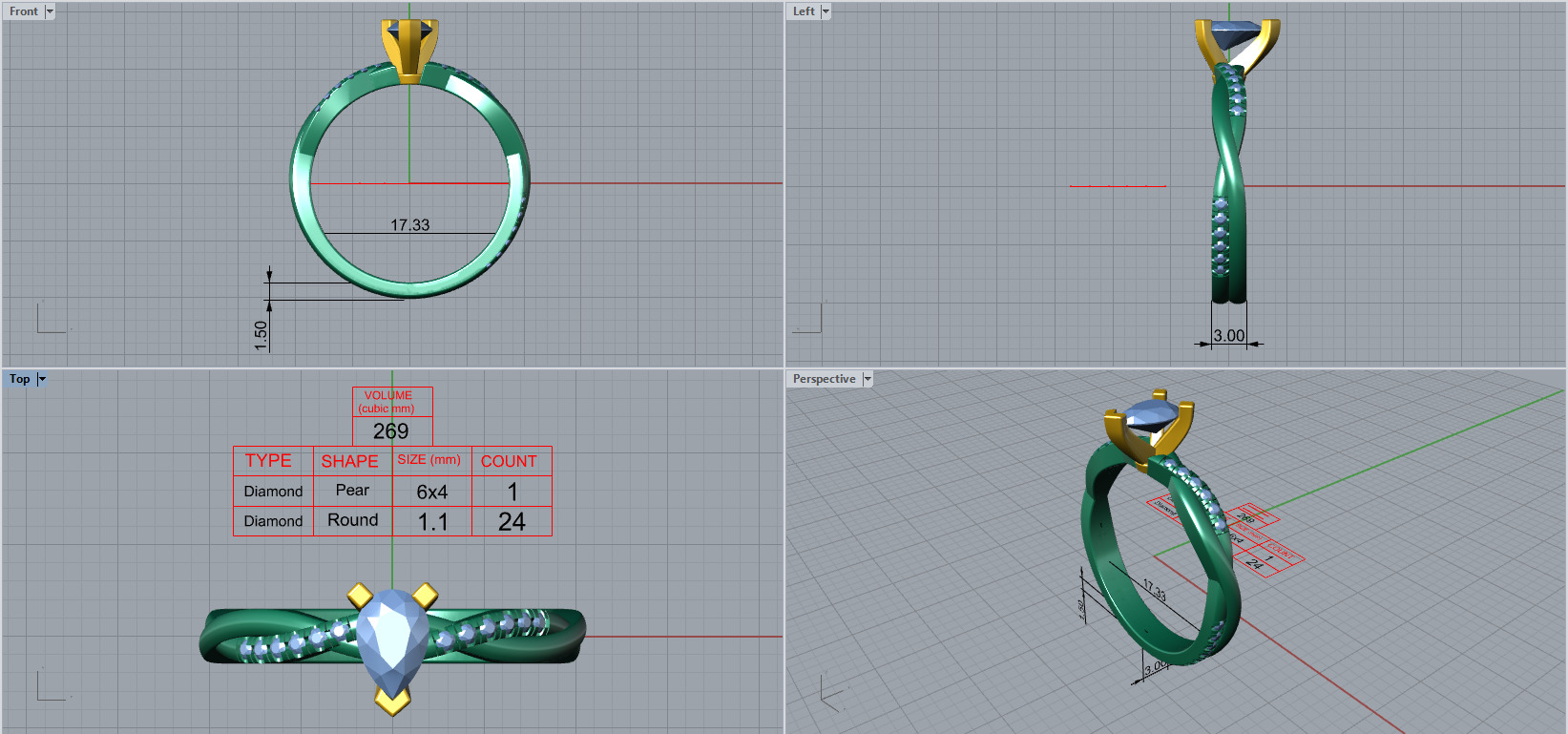 Engagment ring 1 stone two tone ring part 2 3D model_2