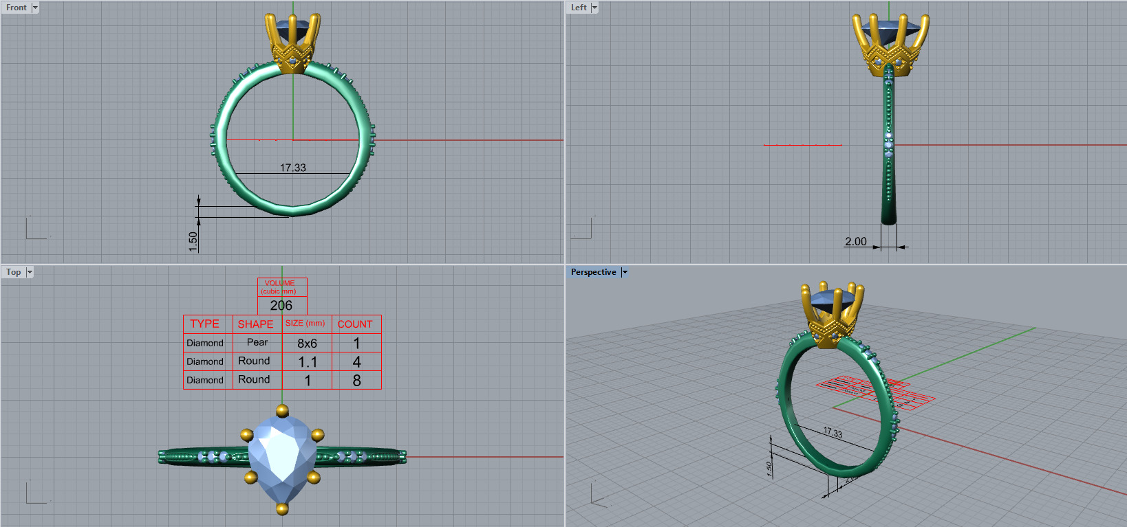 Engagment ring 1 stone two tone ring part 2 3D model_14