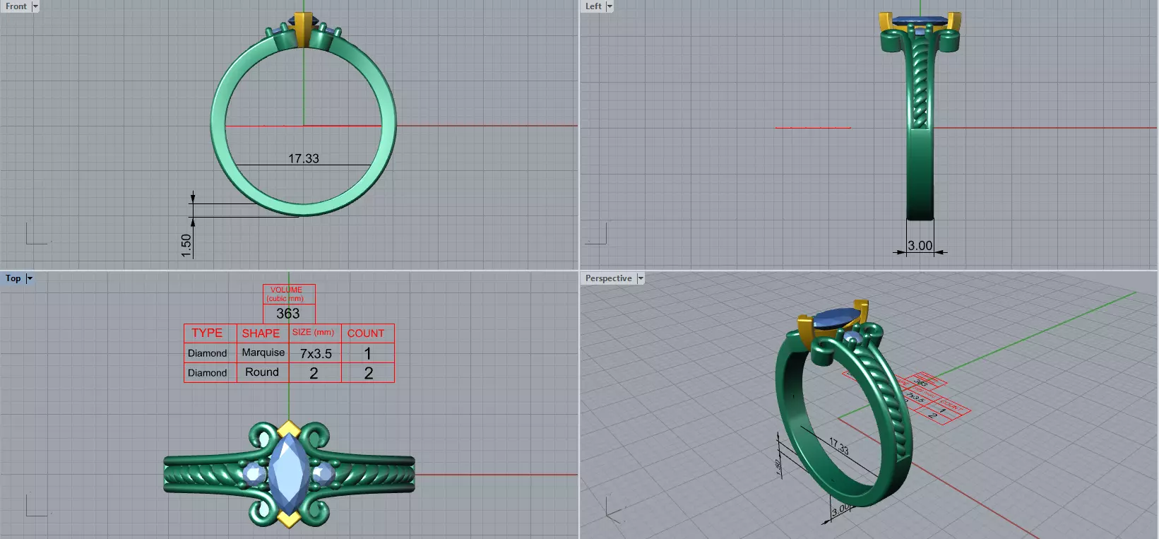 Engagment ring 1 stone two tone ring part 2 3D model_0